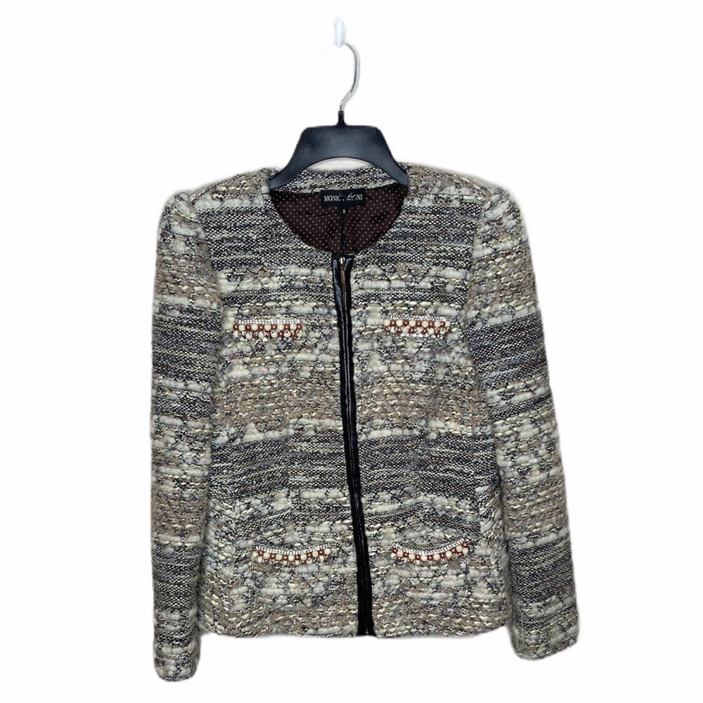 Monica Magni Tweed Embellished Zip Front Jacket
